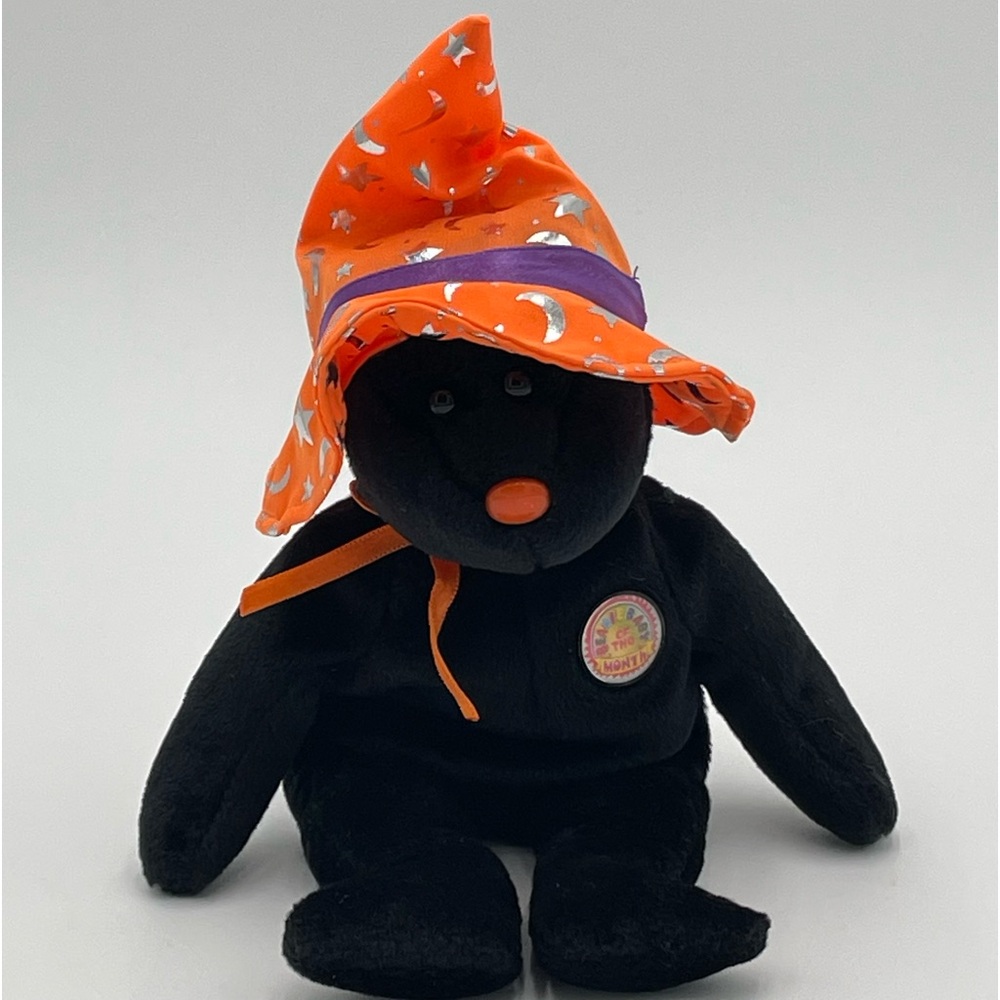 TY Beanie Baby POCUS the Halloween Bear BBOM October 2005 Black Orange Hat 8.5"